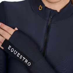 Damen-Trainings-Tech-Poloshirt Langarm Equestro Marineblazer Marineblau