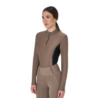 Damen-Trainings-Tech-Poloshirt Langarm Equestro Kameenrosa