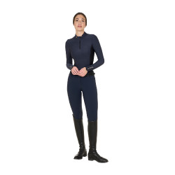 Damen-Trainings-Tech-Poloshirt Langarm Equestro Marineblazer Marineblau