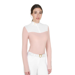 Wettkampf-Poloshirt Damen Langarm aus technischem Gewebe und Mesh Equestro Kameenrosa