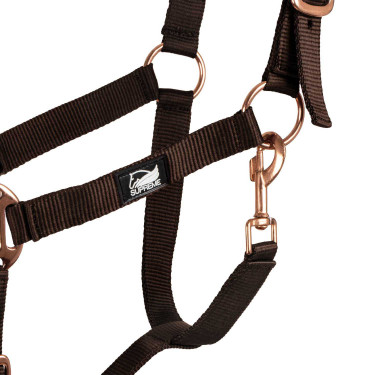 Nylonhalfter Rose Gold Line mit Strick Supreme Braun Nylonhalfter Rose Gold Line mit Strick Supreme Braun