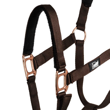 Nylonhalfter Rose Gold Line mit Strick Supreme Braun Nylonhalfter Rose Gold Line mit Strick Supreme Braun