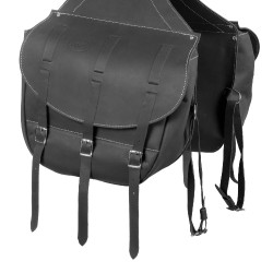 Satteltasche aus Kalbsleder mit 3 Riemenverschluss Pool's Schwarz