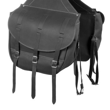 Satteltasche aus Kalbsleder mit 3 Riemenverschluss Pool's Schwarz