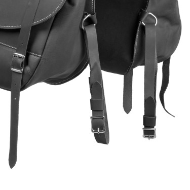Satteltasche aus Kalbsleder mit 3 Riemenverschluss Pool's Schwarz