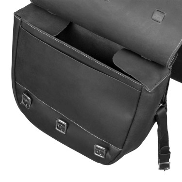 Satteltasche aus Kalbsleder mit 3 Riemenverschluss Pool's Schwarz