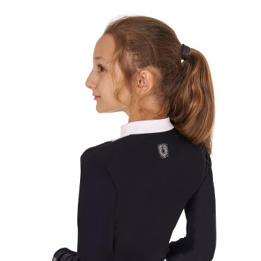 Wettkampf-Poloshirt Mädchen mit Strass Equestro Schwarz