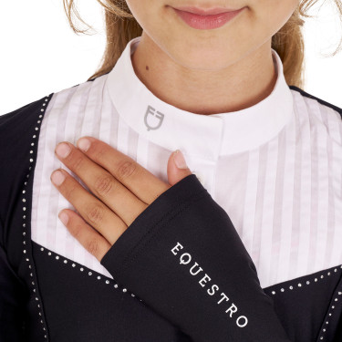 Wettkampf-Poloshirt Mädchen mit Strass Equestro Schwarz