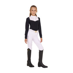 Wettkampf-Poloshirt Mädchen mit Strass Equestro Schwarz