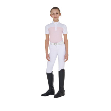 Mädchen-Turnierpolo mit kurzen Ärmeln und Knöpfen mit Mesh Equestro Ballerina Rosa