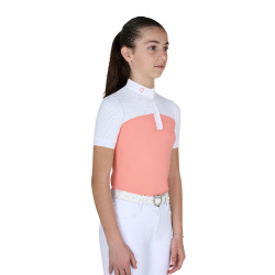 Mädchen-Turnierpolo mit kurzen Ärmeln und Knöpfen mit Mesh Equestro Wüstenblume Rosa