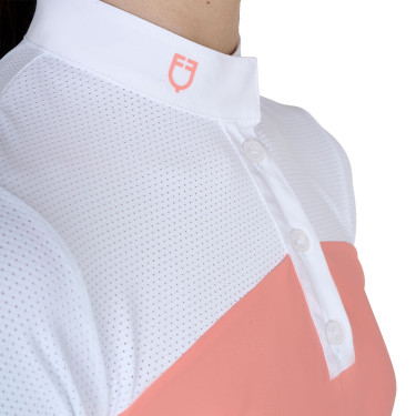 Mädchen-Turnierpolo mit kurzen Ärmeln und Knöpfen mit Mesh Equestro Wüstenblume Rosa