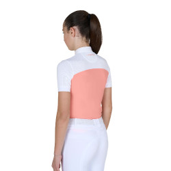 Mädchen-Turnierpolo mit kurzen Ärmeln und Knöpfen mit Mesh Equestro Wüstenblume Rosa