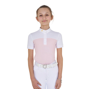 Mädchen-Turnierpolo mit kurzen Ärmeln und Knöpfen mit Mesh Equestro Ballerina Rosa