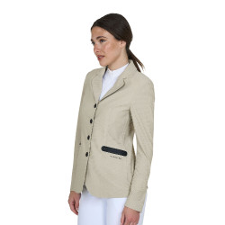 Wettkampfjacke perforiert Damen 4 Knöpfe Equestro Oxford-Tan Rosa