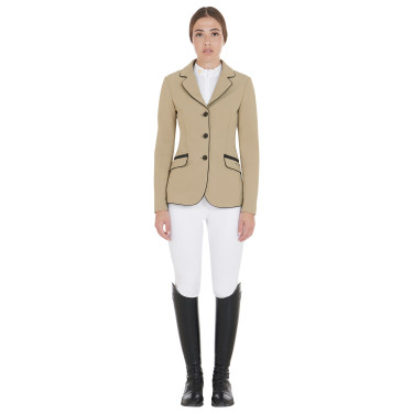 Wettkampfjacke Damen aus technischem Stretchstoff Equestro Weihrauch Beige