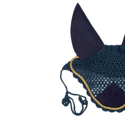 Pferdeohrenhaube Derby aus Baumwolle Marine / goldfarben / marine