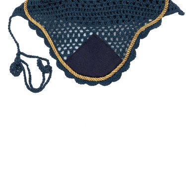 Pferdeohrenhaube Derby aus Baumwolle Marine / goldfarben / marine