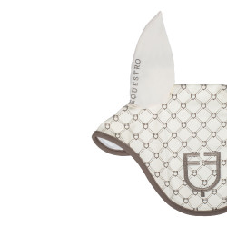 Equestro Fliegenhaube mit Monogrammprint Antikweiß / Walnuss