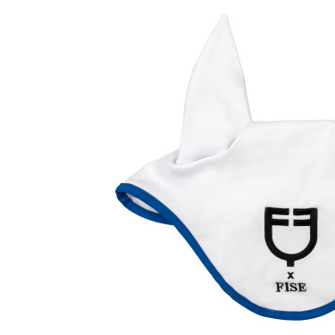 Equestro x FISE Fliegenhaube aus Funktionsstoff Weiß / Savoyer Blau Wei&amp;szlig;