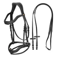 Englisches Trensenzaum aus weichem Leder Equestro mit Ziersteppnähten Schwarz Englisches Trensenzaum aus weichem Leder Equestro mit Ziersteppnähten Schwarz