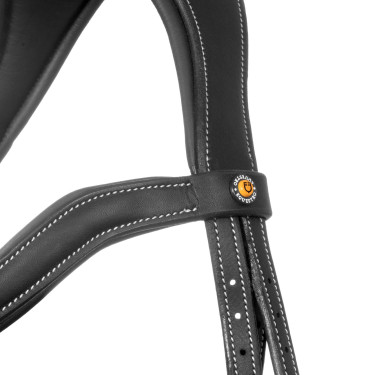 Englisches Trensenzaum aus weichem Leder Equestro mit Ziersteppnähten Schwarz
