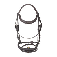 Englisches Trensenzaum aus weichem Leder Equestro mit Ziersteppnähten Dunkelbraun
