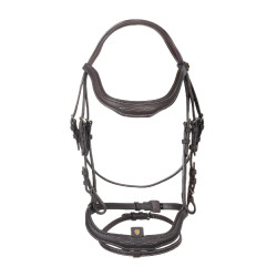 Englisches Trensenzaum aus weichem Leder Equestro mit Ziersteppnähten Dunkelbraun