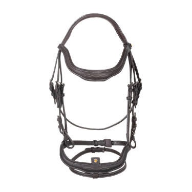 Englisches Trensenzaum aus weichem Leder Equestro mit Ziersteppnähten Dunkelbraun