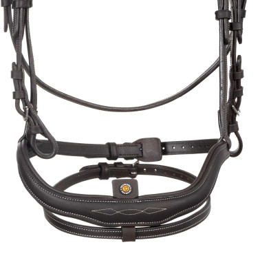 Englisches Trensenzaum aus weichem Leder Equestro mit Ziersteppnähten Dunkelbraun