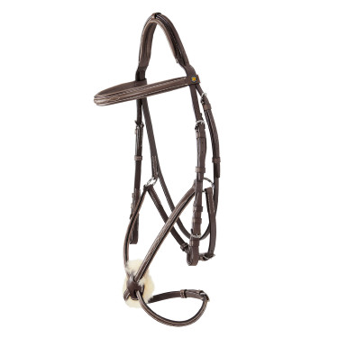 Trense Equestro mit mexikanischem Nasenriemen und synthetischem Lammfell Dunkelbraun