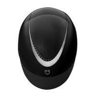 Glänzender Equestro-Reithelm mit Kunstlederriemen, schmalem Schild, EN1384-2023-zertifiziert Schwarz / Silber