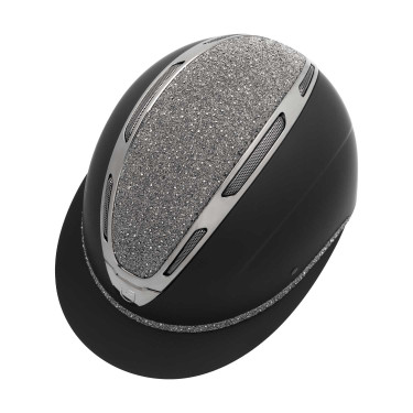 Damenreithelm Equestro Apocalypse, matte Schale mit Strass, EN 1384-2023 Schwarz / Gunmetal
