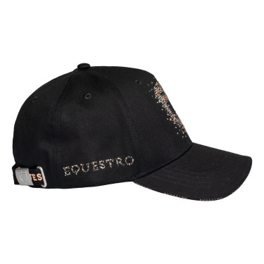 Damenkappe Equestro mit Strass-Logo Schwarz