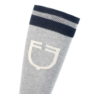 Unisex-Equestro-College-Socken aus technischem Gewebe Mélange Grau / Marineblazer / Antikweiß