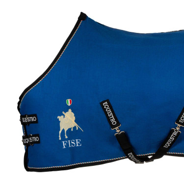 Equestro x FISE Stallendecke aus Waffelpiqué-Stoff Blau aus Savoyen Equestro x FISE Stallendecke aus Waffelpiqué-Stoff Blau aus Savoyen