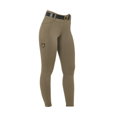 Damen-Leggings Equestro mit hoher Taille und Gürtelschlaufen Walnuss Braun