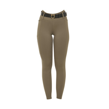 Damen-Leggings Equestro mit hoher Taille und Gürtelschlaufen Walnuss Braun