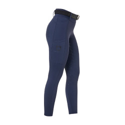 Damen-Leggings Equestro mit hoher Taille und Gürtelschlaufen Marineblazer Marineblau