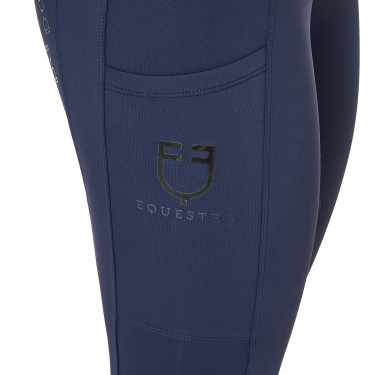 Damen-Leggings Equestro mit hoher Taille und Gürtelschlaufen Marineblazer Marineblau