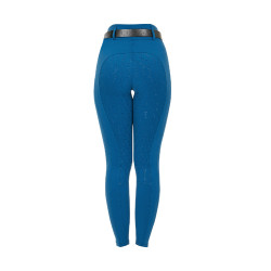 Damen-Leggings Equestro mit hoher Taille und Gürtelschlaufen Korallenblau