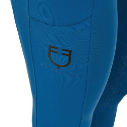 Damen-Leggings Equestro mit hoher Taille und Gürtelschlaufen Korallenblau