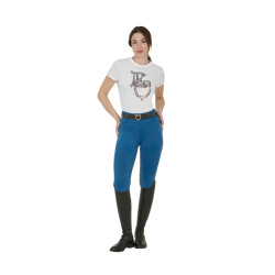 Damen-Leggings Equestro mit hoher Taille und Gürtelschlaufen Korallenblau