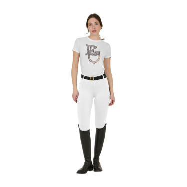 Damen-Leggings Equestro mit hoher Taille und Gürtelschlaufen Weiß Wei&amp;szlig;