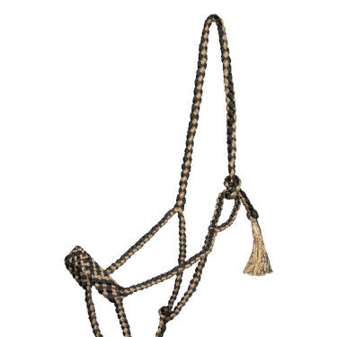 Knotenhalfter Pool’s mit breitem Nasenriemen und Führstrick Schwarz / Beige