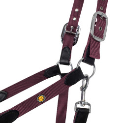 Ergonomisches Equestro-Halfter mit Ledereinsätzen Schwarz / Bordeaux