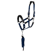 Ergonomisches Equestro-Halfter mit Ledereinsätzen Schwarz / Marineblau