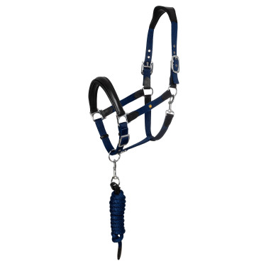Ergonomisches Equestro-Halfter mit Ledereinsätzen Schwarz / Marineblau
