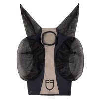 Zweifarbige Equestro Fliegenmaske aus Mesh Anthrazit / graues Flanell