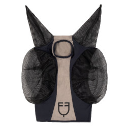 Zweifarbige Equestro Fliegenmaske aus Mesh Anthrazit / graues Flanell